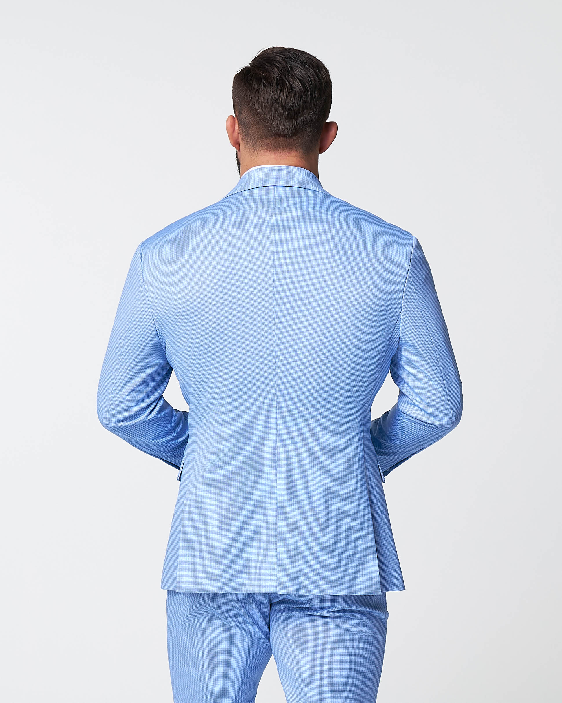 State & Liberty Athletic Fit Stretch Blazer - Light Blue Mini Houndstooth