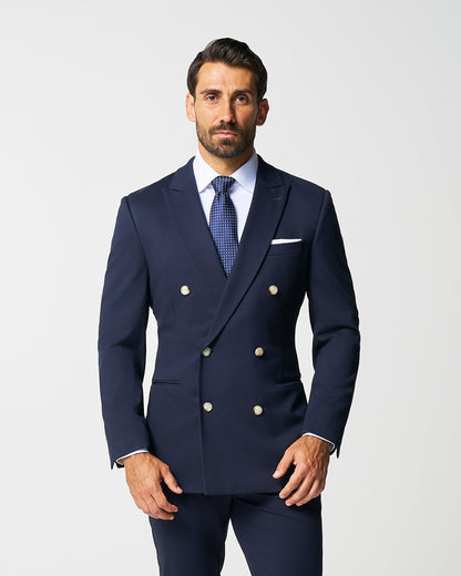 State & Liberty Athletic Fit Stretch Blazer - Navy Double Breasted