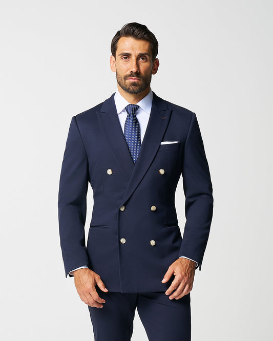 State & Liberty Athletic Fit Stretch Blazer - Navy Double Breasted