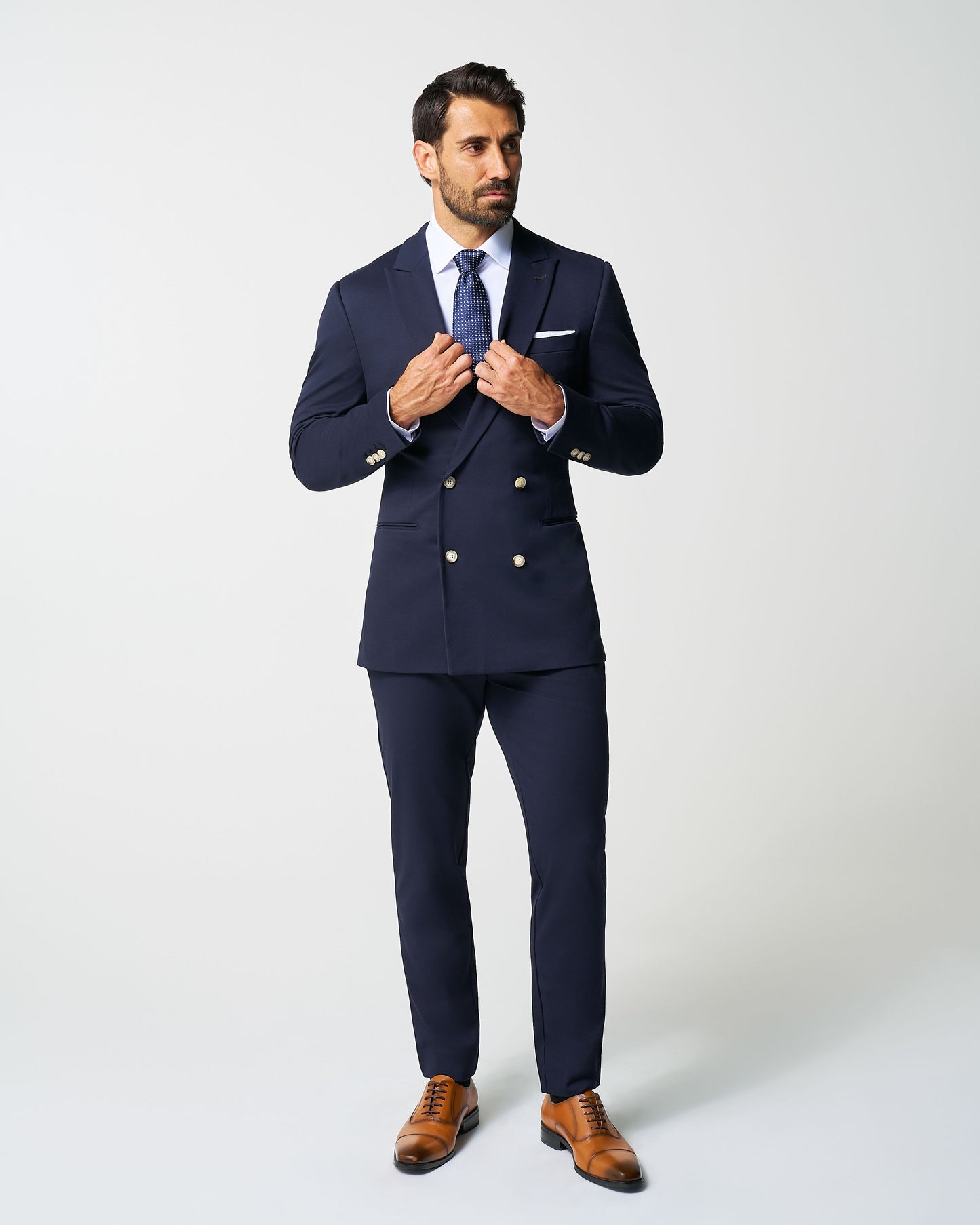 State & Liberty Athletic Fit Stretch Blazer - Navy Double Breasted