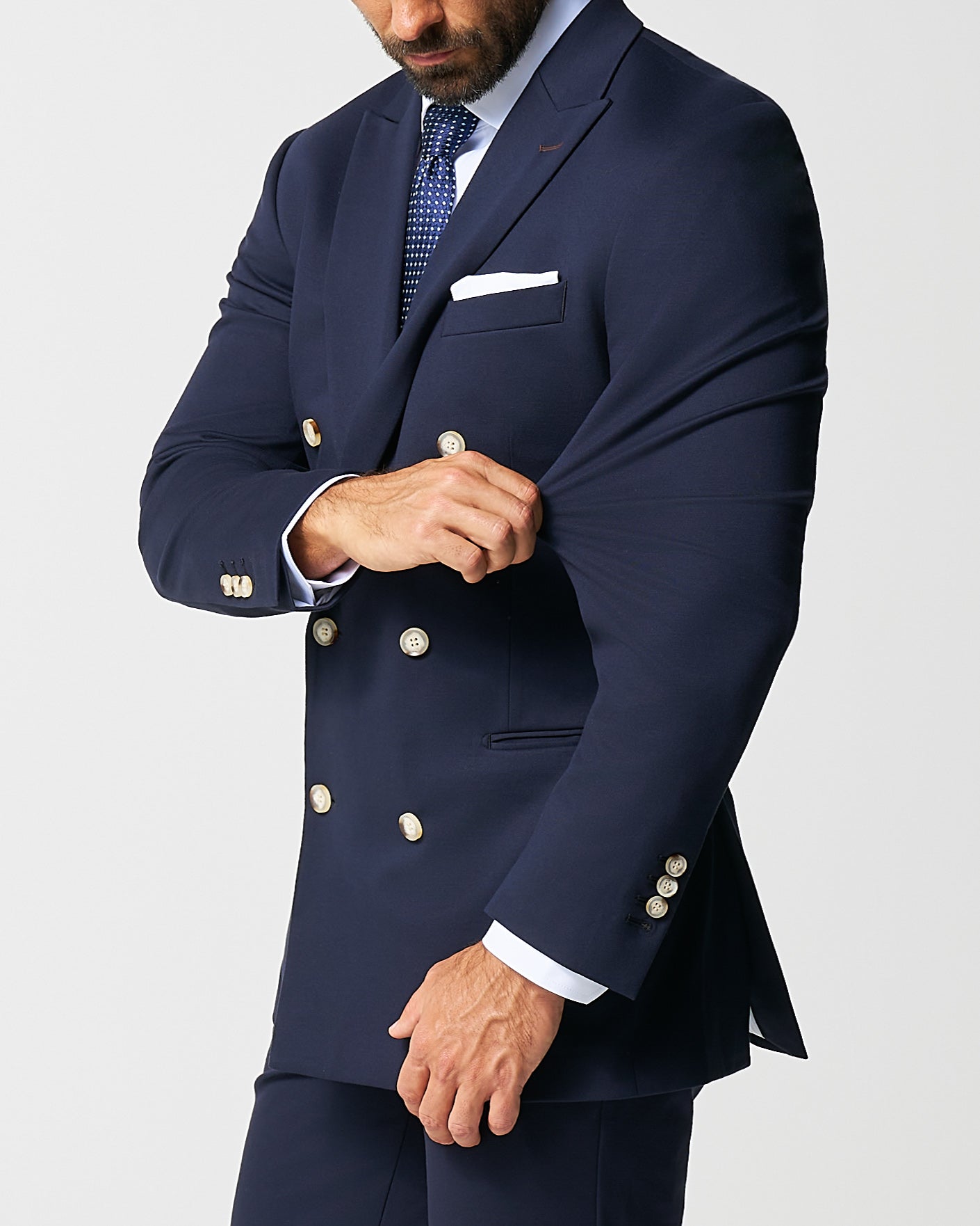 State & Liberty Athletic Fit Stretch Blazer - Navy Double Breasted
