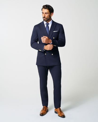 State & Liberty Athletic Fit Stretch Blazer - Navy Double Breasted