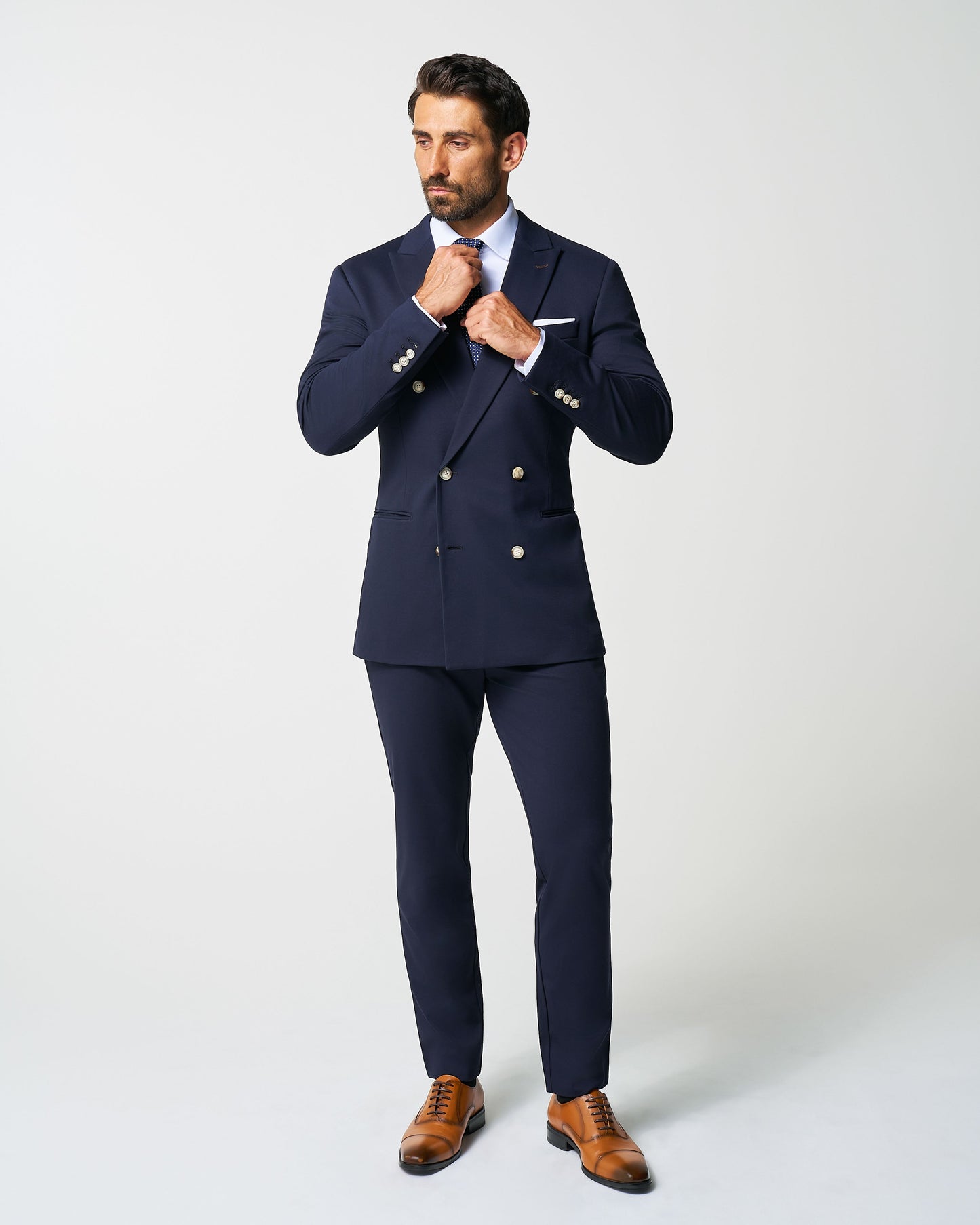 State & Liberty Athletic Fit Stretch Blazer - Navy Double Breasted