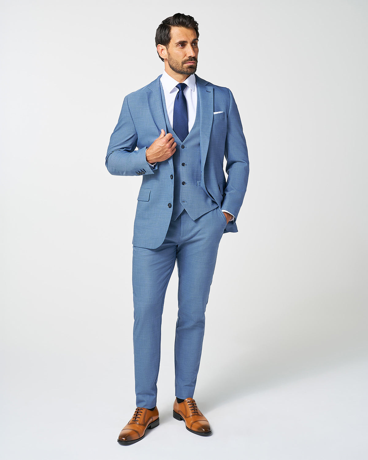 State & Liberty Athletic Fit Stretch Suit Pants - Heathered Light Blue