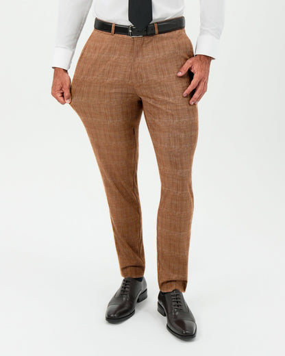 State & Liberty Athletic Fit Stretch Pants - Light Brown Crosshatch
