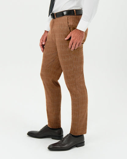 State & Liberty Athletic Fit Stretch Pants - Light Brown Crosshatch