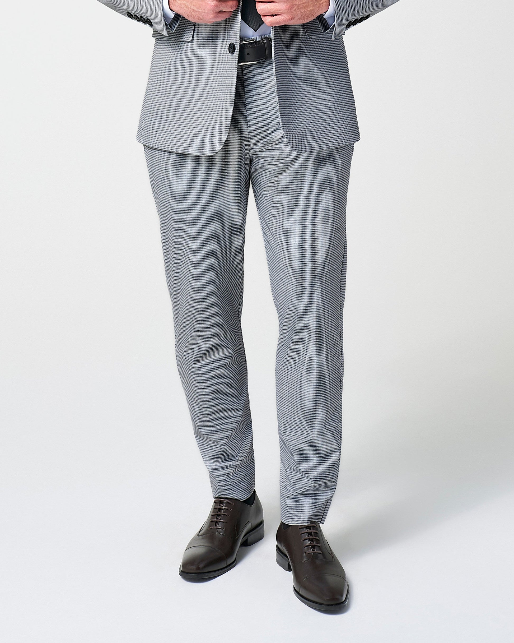 State & Liberty Athletic Fit Stretch Suit Pants - Slate Grey Houndstooth