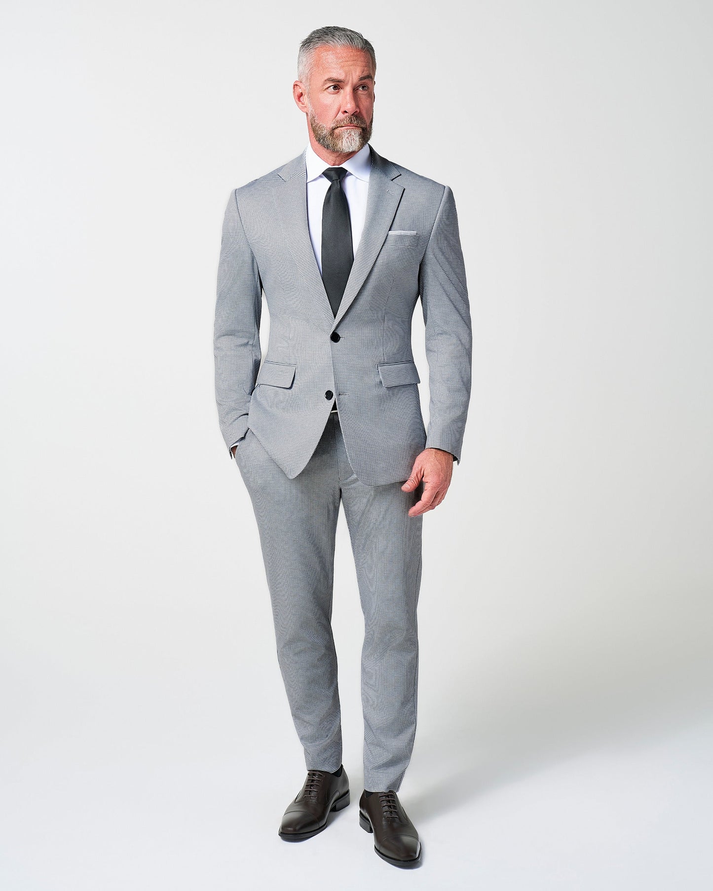 State & Liberty Athletic Fit Stretch Suit Pants - Slate Grey Houndstooth