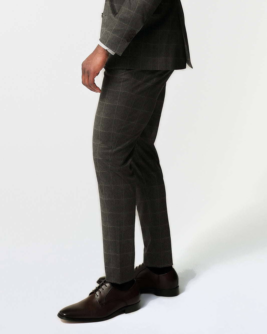 State & Liberty Athletic Fit Stretch Suit Pants - Olive with White Windowpane