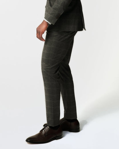 State & Liberty Athletic Fit Stretch Suit Pants - Olive with White Windowpane