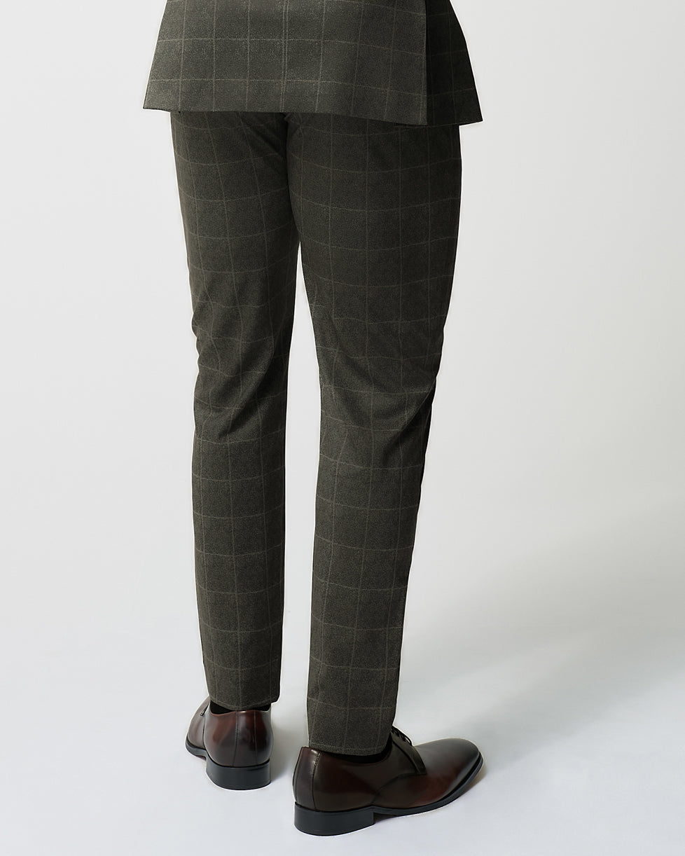 State & Liberty Athletic Fit Stretch Suit Pants - Olive with White Windowpane