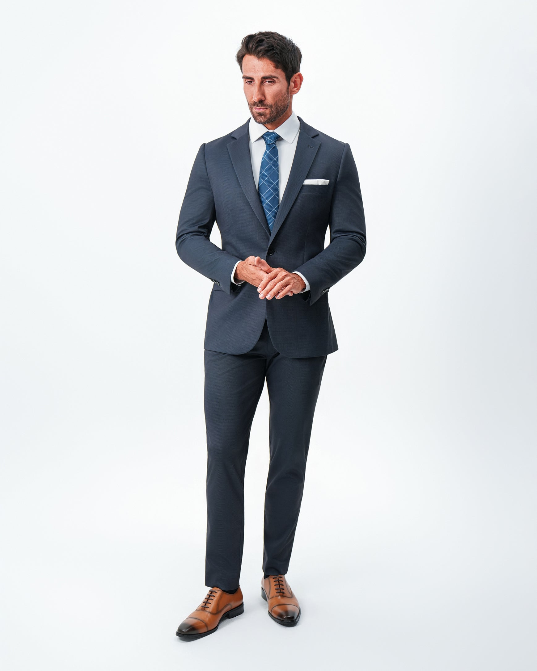 State & Liberty Athletic Fit Stretch Suit Pants - Navy & Black Mini Houndstooth