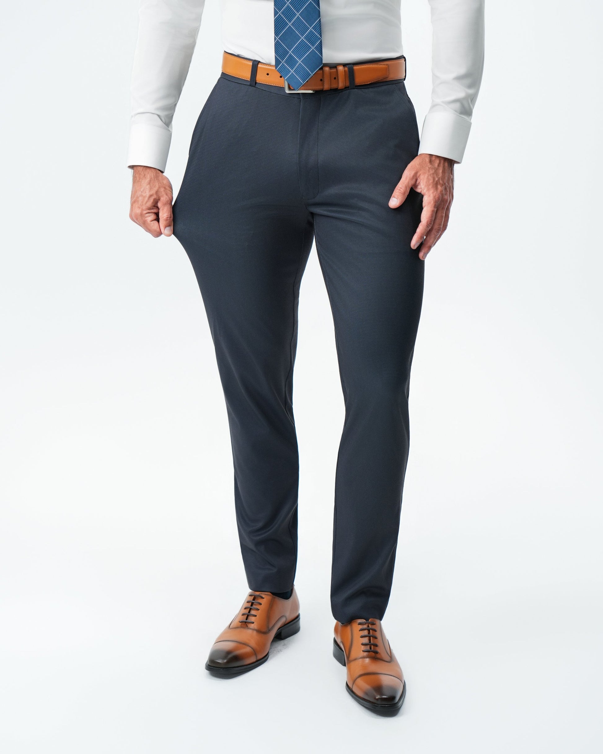 State & Liberty Athletic Fit Stretch Suit Pants - Navy & Black Mini Houndstooth