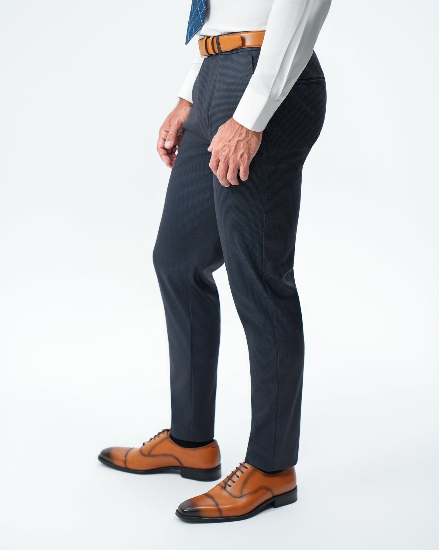 State & Liberty Athletic Fit Stretch Suit Pants - Navy & Black Mini Houndstooth