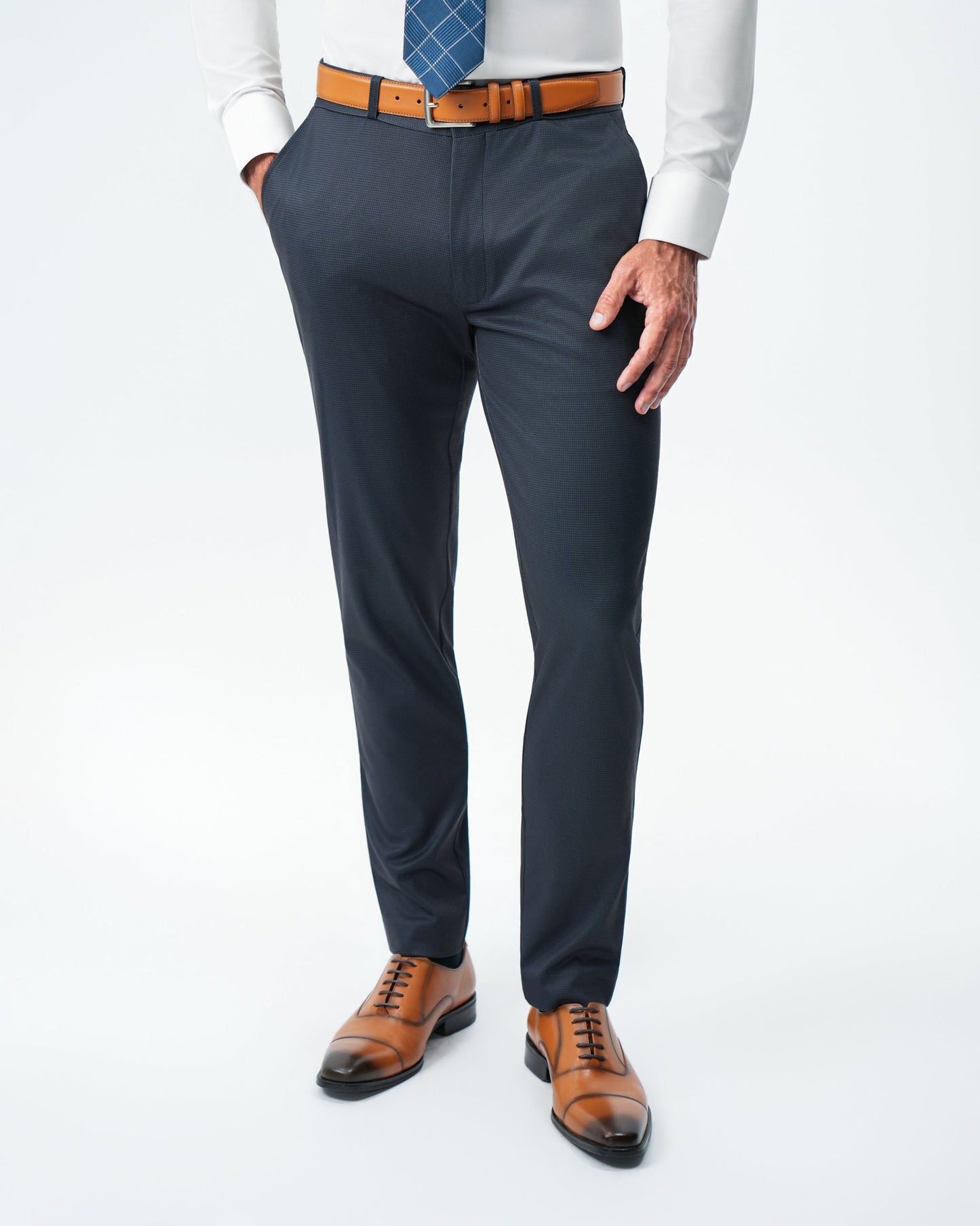State & Liberty Athletic Fit Stretch Suit Pants - Navy & Black Mini Houndstooth