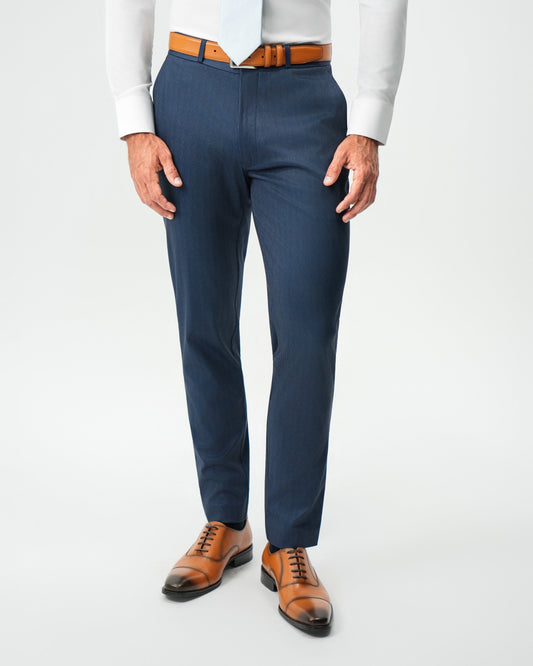 State & Liberty Athletic Fit Stretch Suit Pants - Navy & White Pinstripe