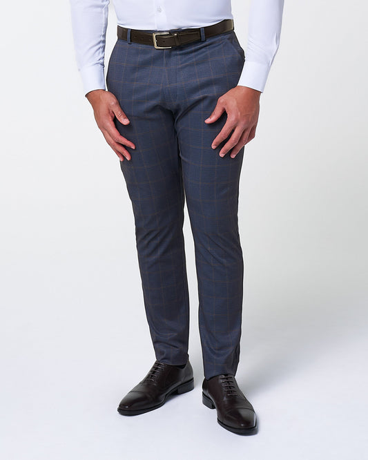 State & Liberty Athletic Fit Stretch Suit Pants - Navy & Brown Windowpane