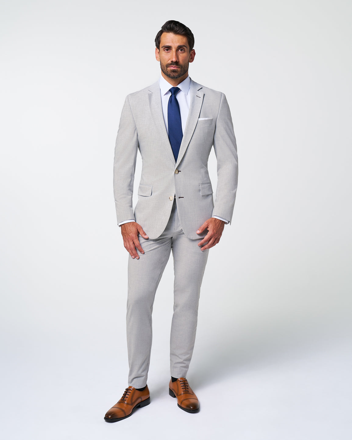 State & Liberty Athletic Fit Suit Pants - Lightweight Heathered Light Grey