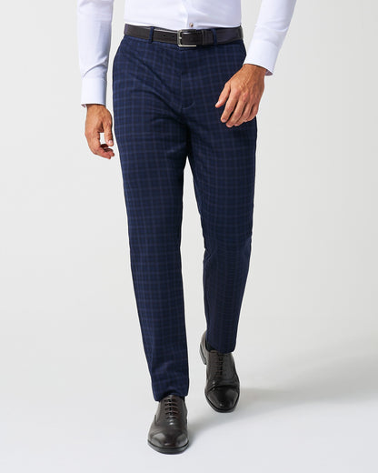 State & Liberty Athletic Fit Stretch Wool Suit Pants - Blue Plaid