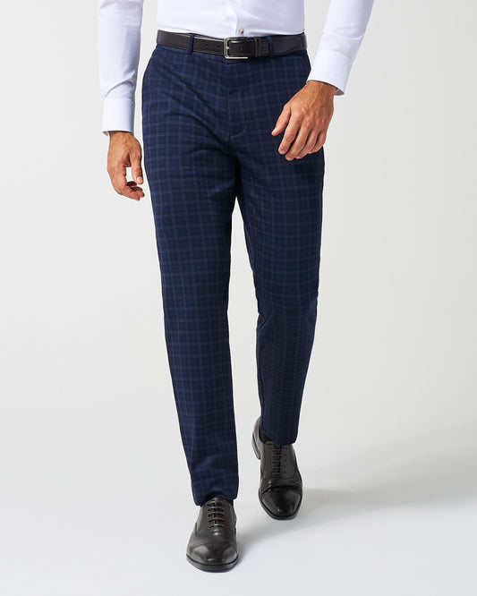 State & Liberty Athletic Fit Stretch Wool Suit Pants - Blue Plaid