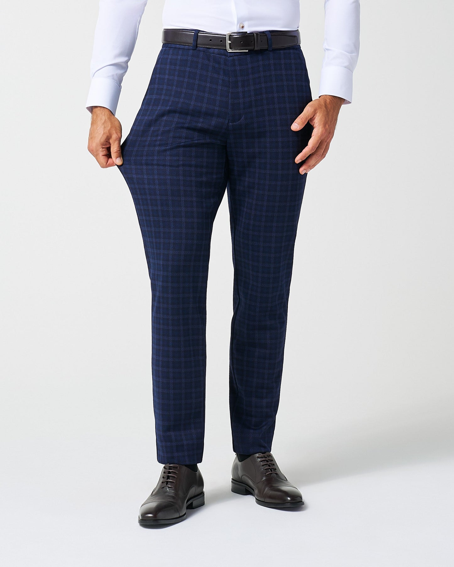 State & Liberty Athletic Fit Stretch Wool Suit Pants - Blue Plaid