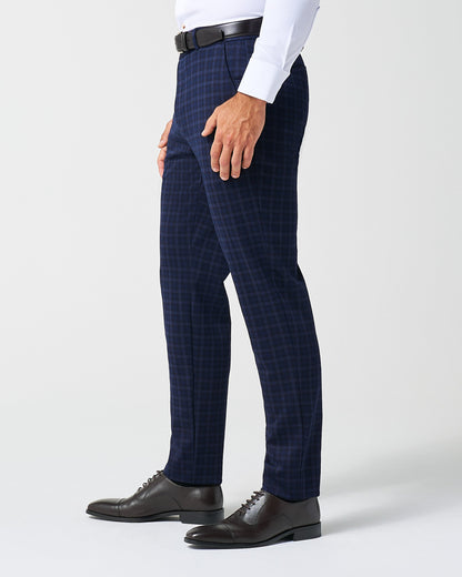 State & Liberty Athletic Fit Stretch Wool Suit Pants - Blue Plaid