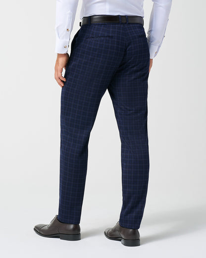 State & Liberty Athletic Fit Stretch Wool Suit Pants - Blue Plaid