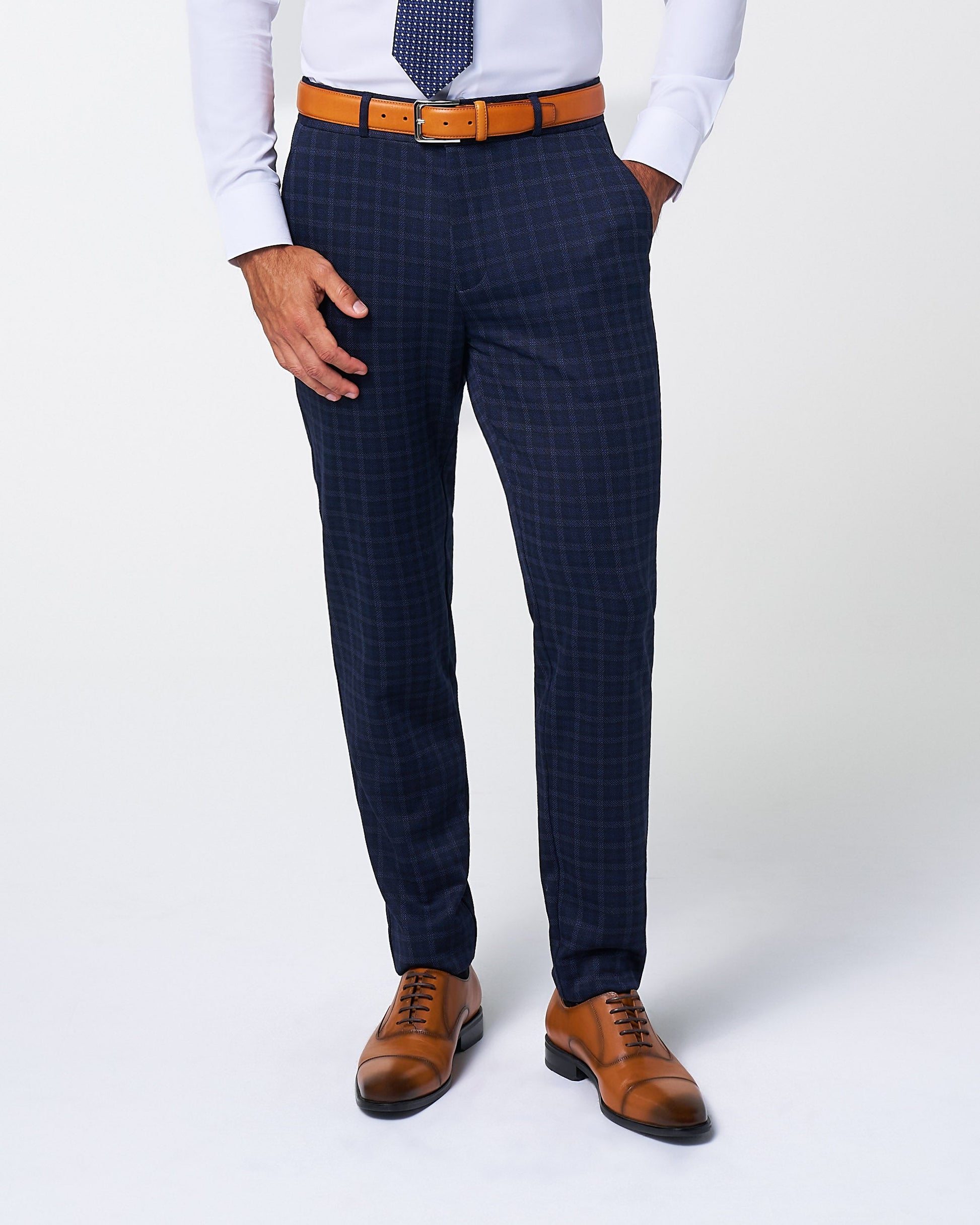 State & Liberty Athletic Fit Stretch Wool Suit Pants - Blue Plaid