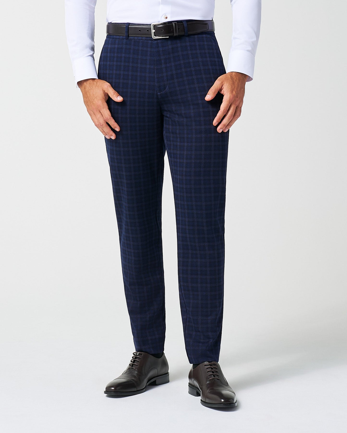 State & Liberty Athletic Fit Stretch Wool Suit Pants - Blue Plaid