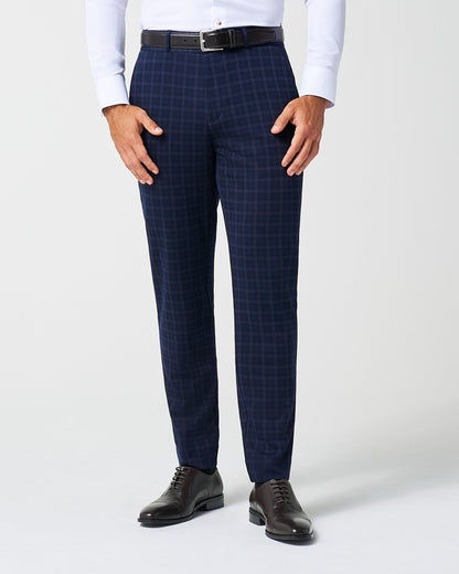 State & Liberty Athletic Fit Stretch Wool Suit Pants - Blue Plaid