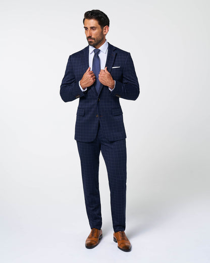 State & Liberty Athletic Fit Stretch Wool Suit Pants - Blue Plaid