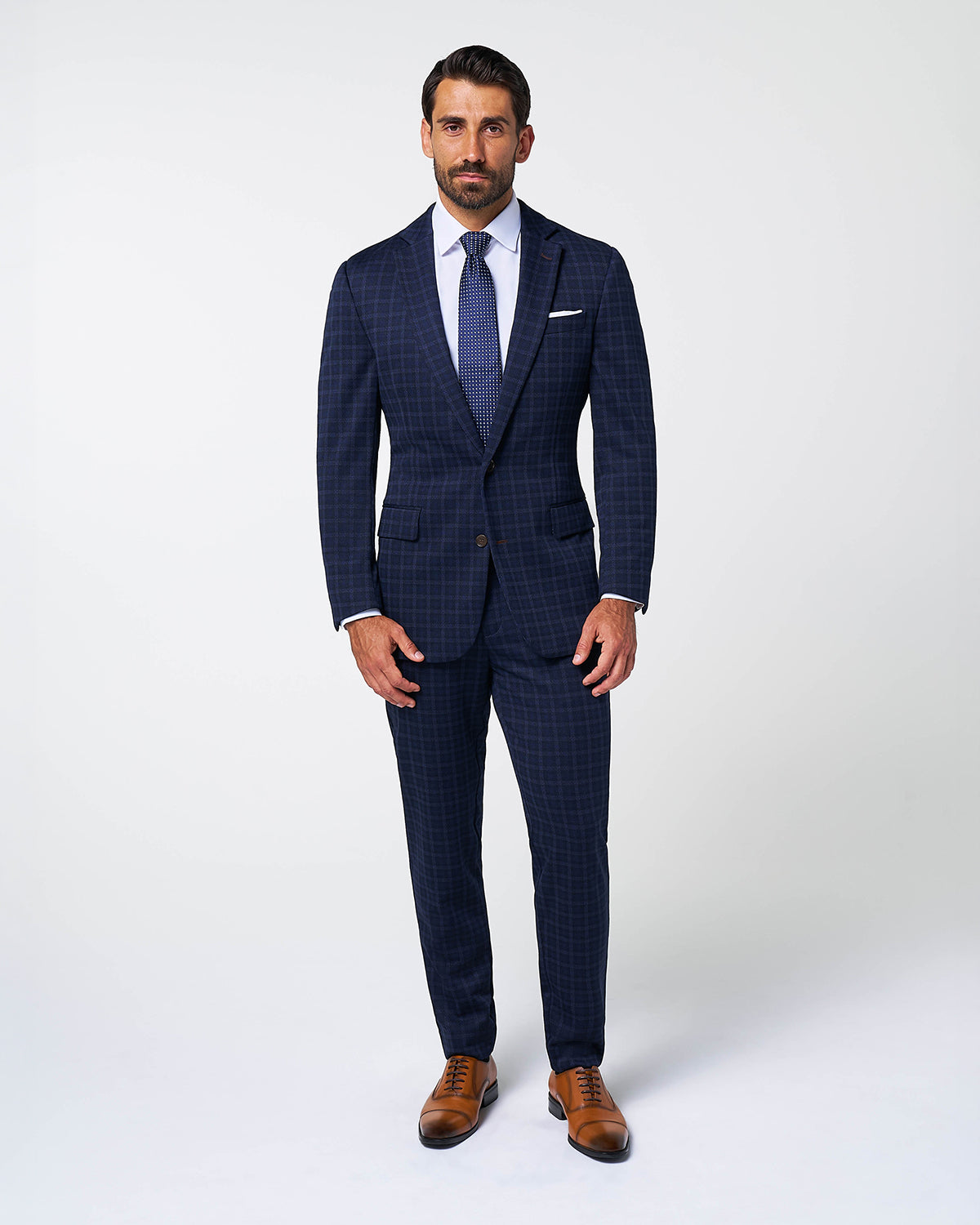 State & Liberty Athletic Fit Stretch Wool Suit Pants - Blue Plaid