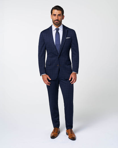 State & Liberty Athletic Fit Stretch Wool Suit Pants - Blue Plaid