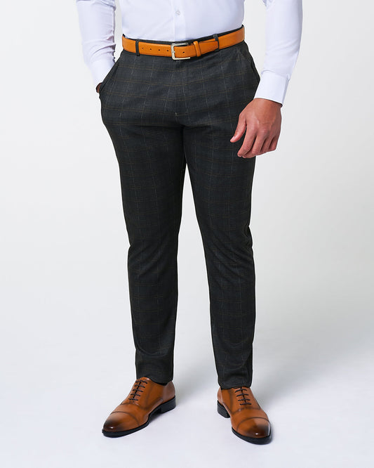 State & Liberty Athletic Fit Stretch Suit Pants - Brown Plaid