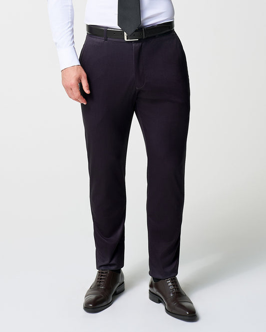 State & Liberty Athletic Fit Stretch Suit Pants - Deep Burgundy Microcheck