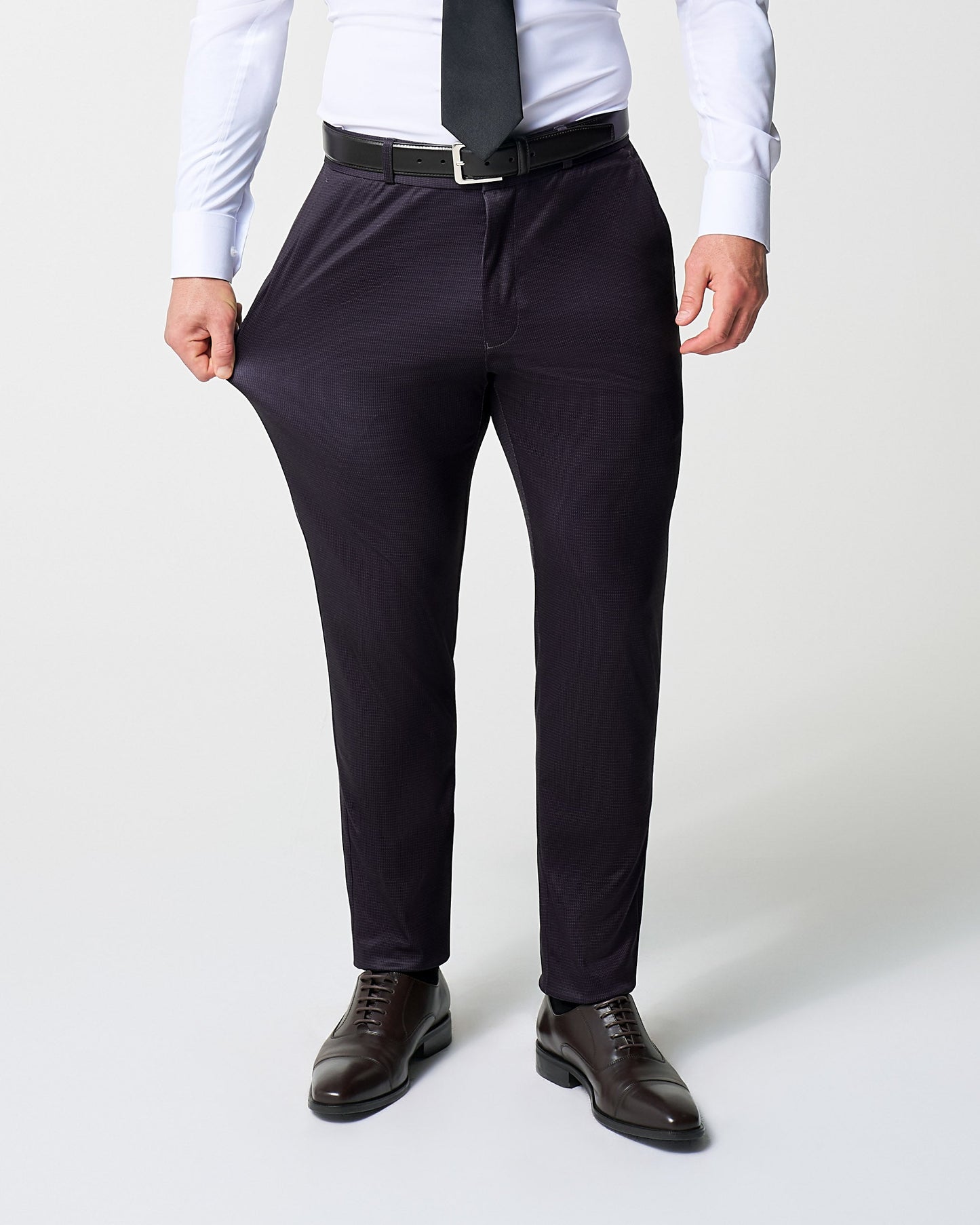 State & Liberty Athletic Fit Stretch Suit Pants - Deep Burgundy Microcheck