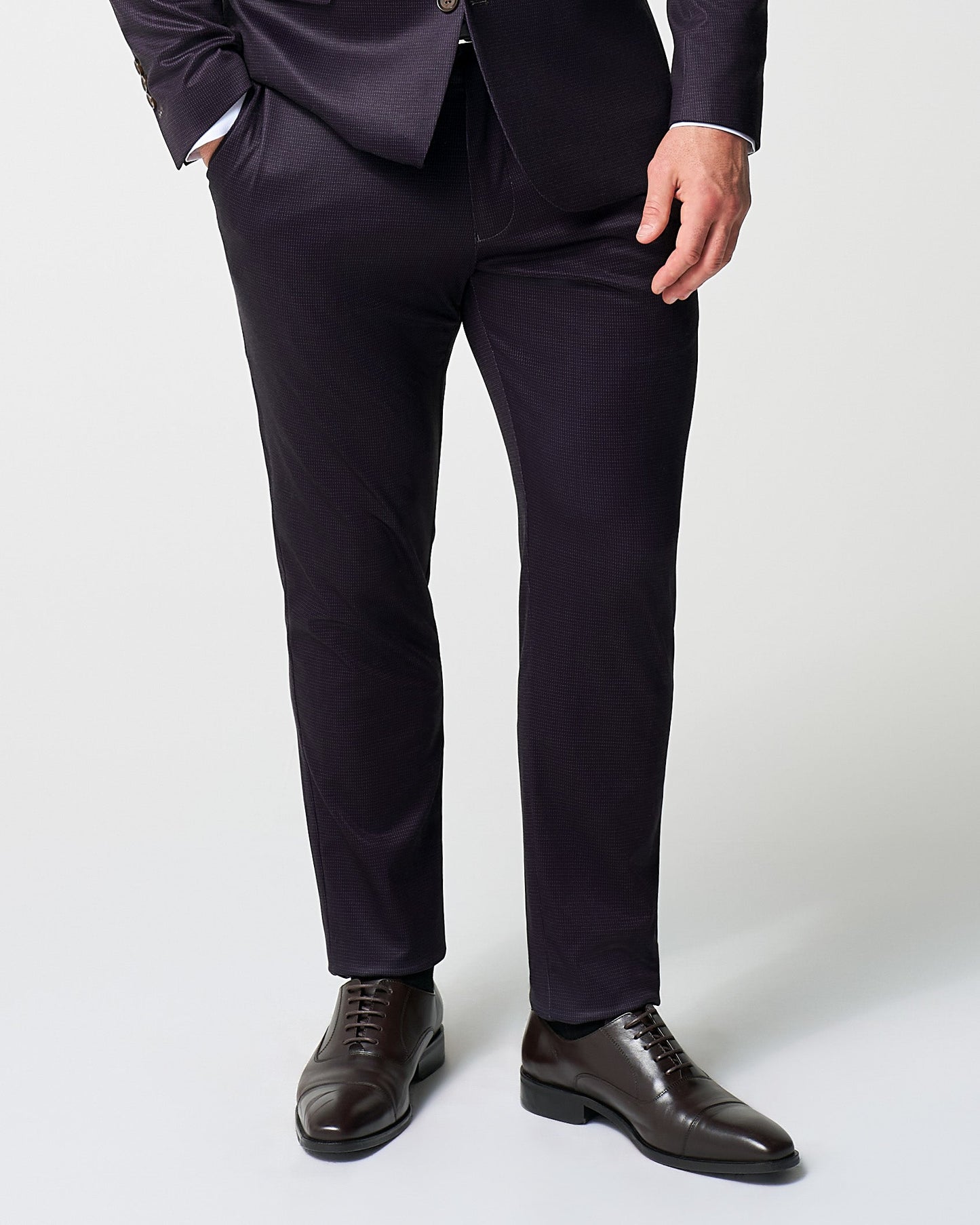State & Liberty Athletic Fit Stretch Suit Pants - Deep Burgundy Microcheck