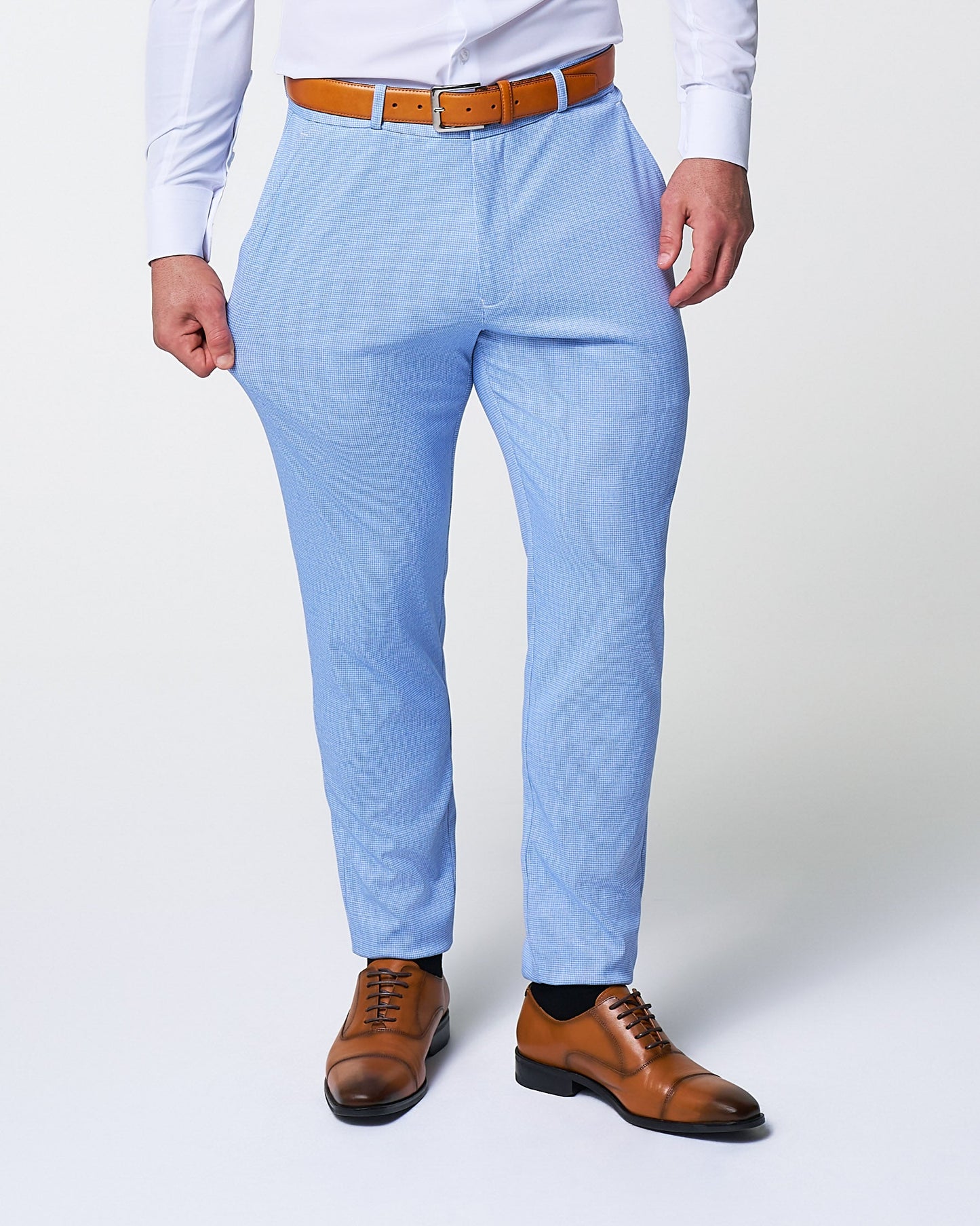State & Liberty Athletic Fit Stretch Suit Pants - Light Blue Mini Houndstooth