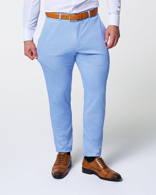 State & Liberty Athletic Fit Stretch Suit Pants - Light Blue Mini Houndstooth