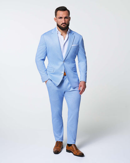 State & Liberty Athletic Fit Stretch Suit Pants - Light Blue Mini Houndstooth