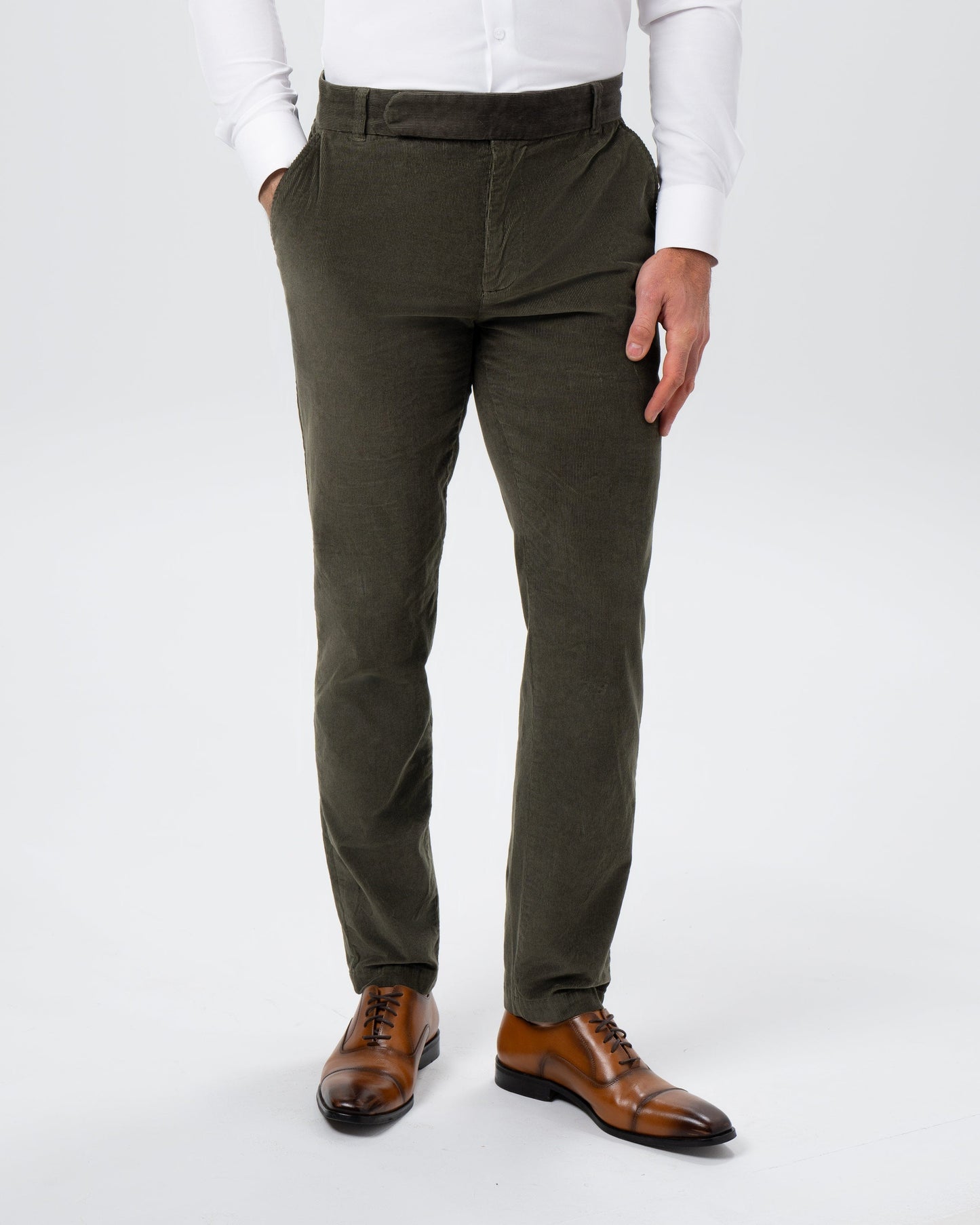 State & Liberty Corduroy Flat Front Waistband Pant - Dark Olive