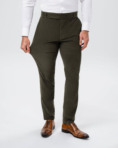 State & Liberty Corduroy Flat Front Waistband Pant - Dark Olive
