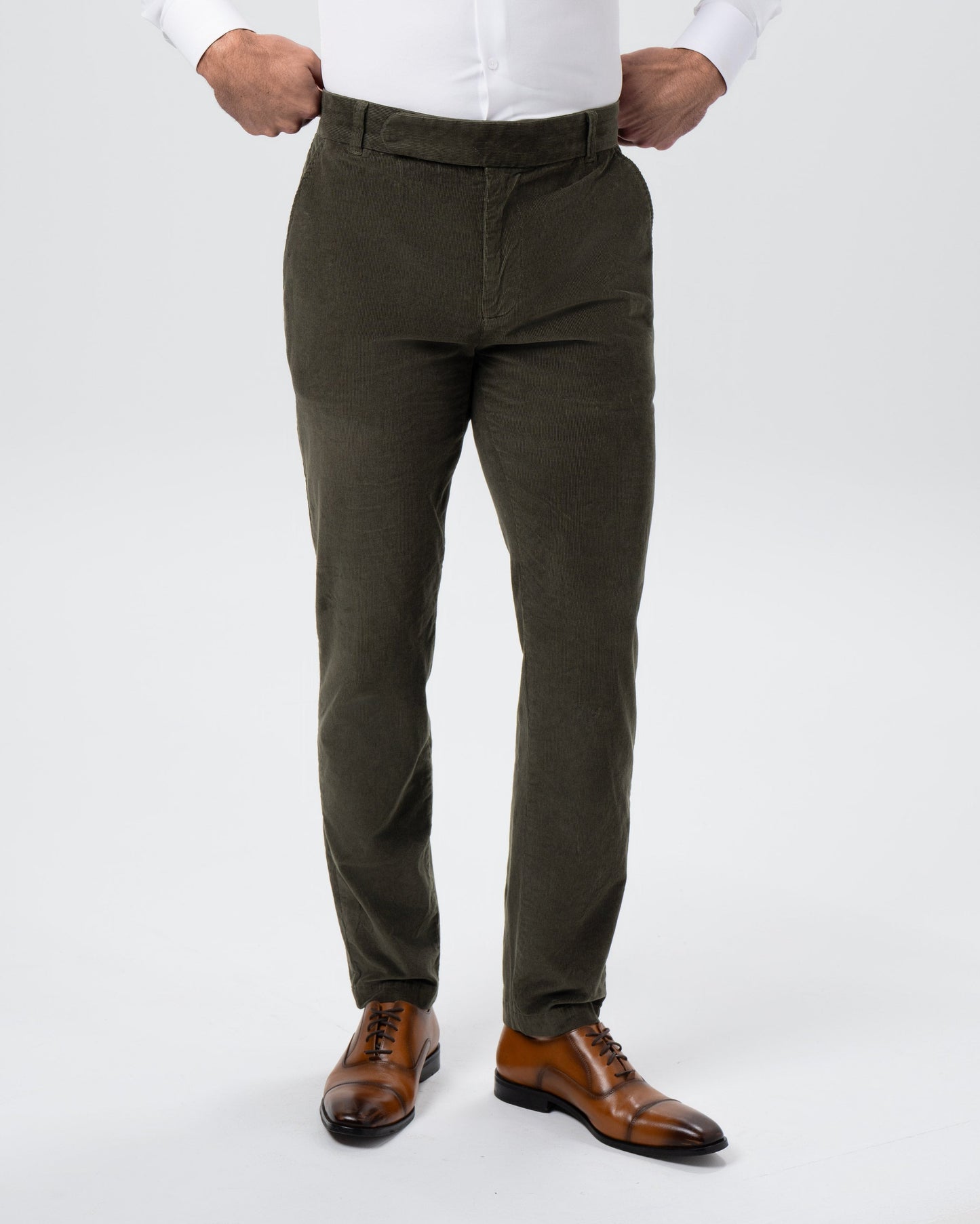State & Liberty Corduroy Flat Front Waistband Pant - Dark Olive
