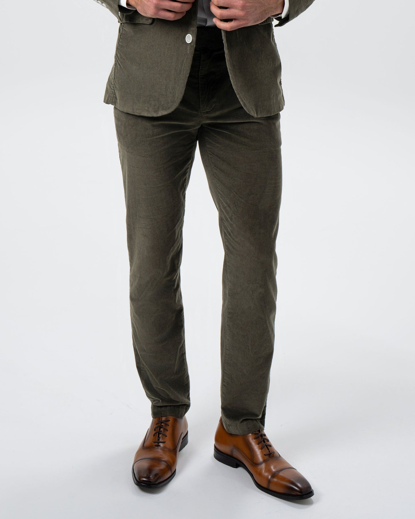 State & Liberty Corduroy Flat Front Waistband Pant - Dark Olive