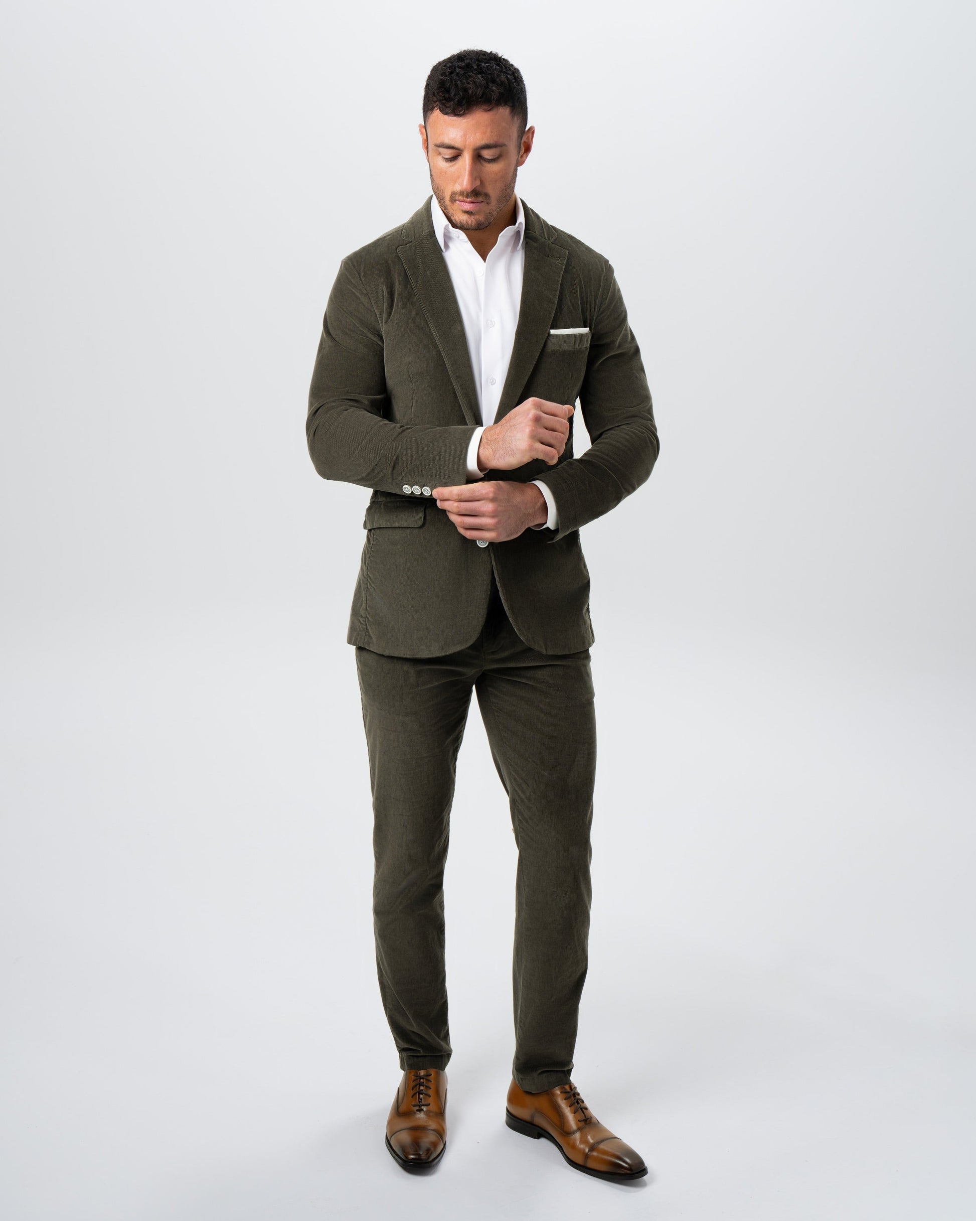 State & Liberty Corduroy Flat Front Waistband Pant - Dark Olive