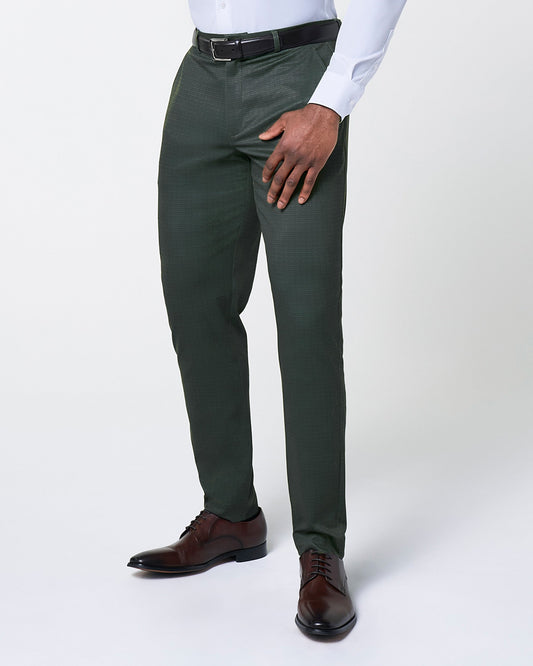 State & Liberty Athletic Fit Stretch Suit Pants - Army Green Microcheck