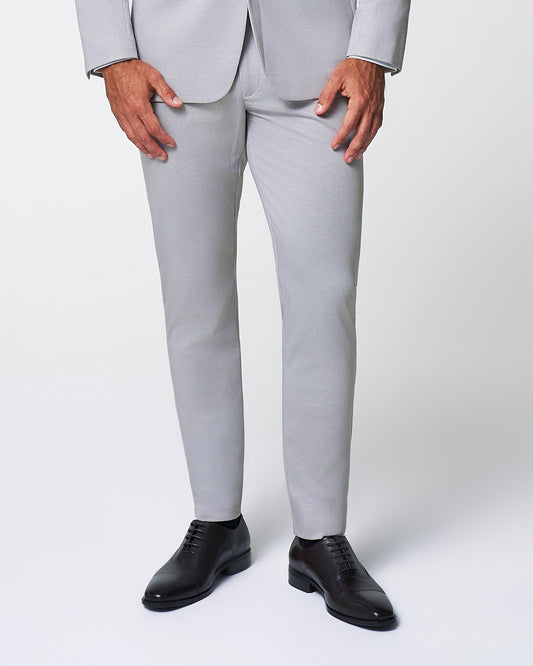 State & Liberty Brushed Tech Suit Pant - Light Grey Microcheck