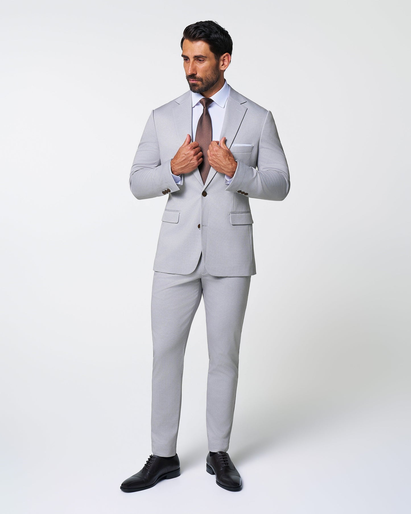 State & Liberty Brushed Tech Suit Pant - Light Grey Microcheck