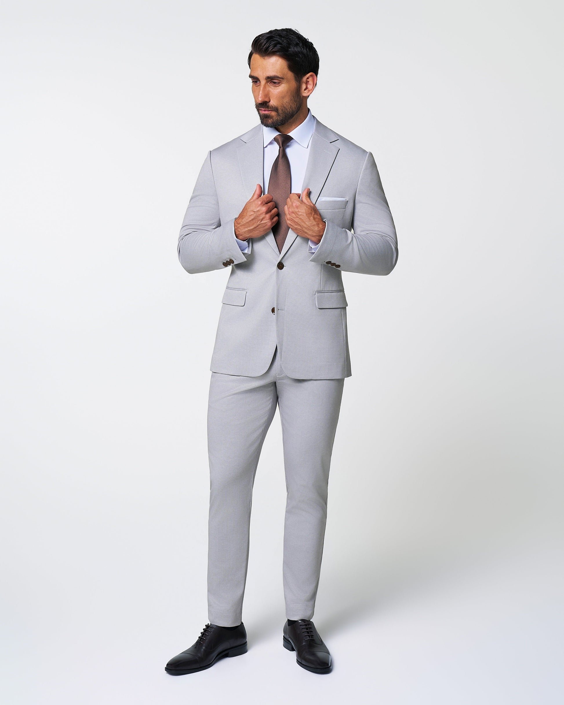 State & Liberty Brushed Tech Suit Pant - Light Grey Microcheck