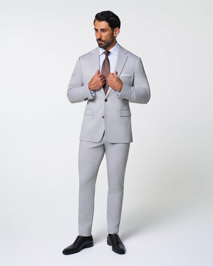 State & Liberty Brushed Tech Suit Pant - Light Grey Microcheck